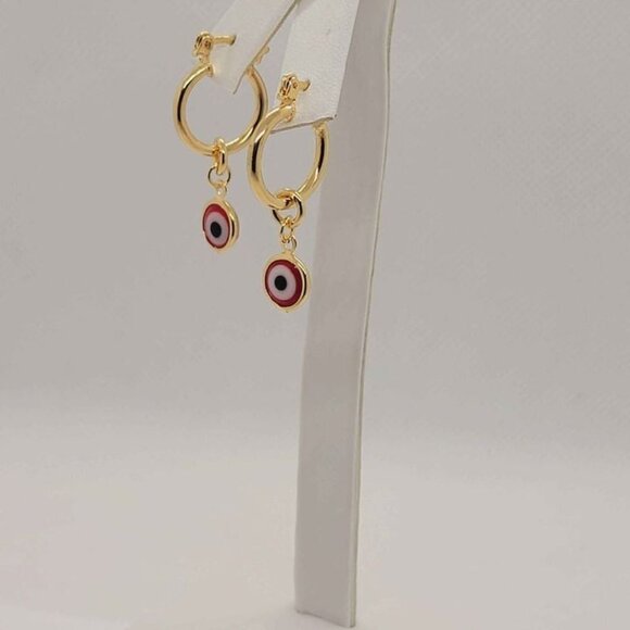 Brand New Brazilian 18k Gold Filled Red Evil Eye Earrings - Picture 4 of 4